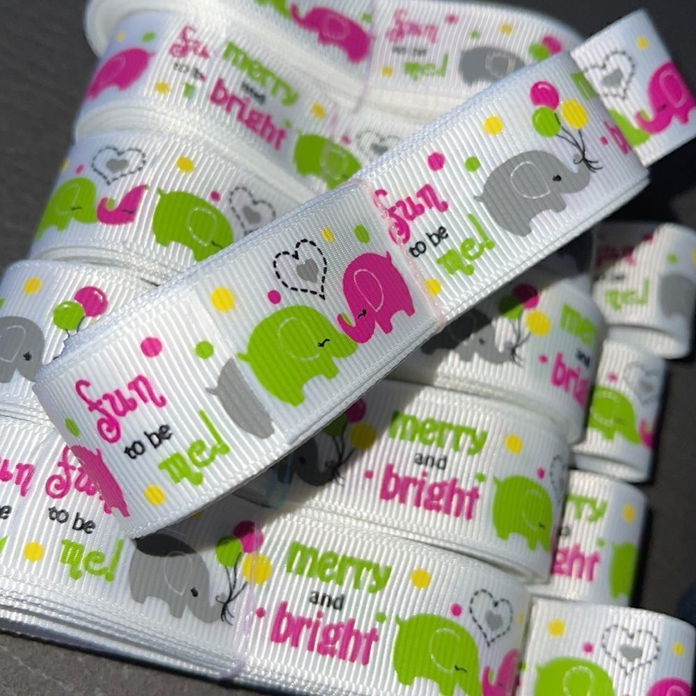 Grosgrain Ribbon 7/8” 5 yards 5/$20 NEW merry & bright elephants fun to be me - Picture 6 of 9